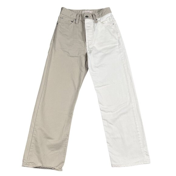 Levis Denim - Levis Jeans Womens 25 Two Tone Beige Ribcage Straight Ankle Jeans High Rise
